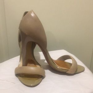 Badgley Mischka Mark+James women Beige Leather open top strap Heel shoes size 9